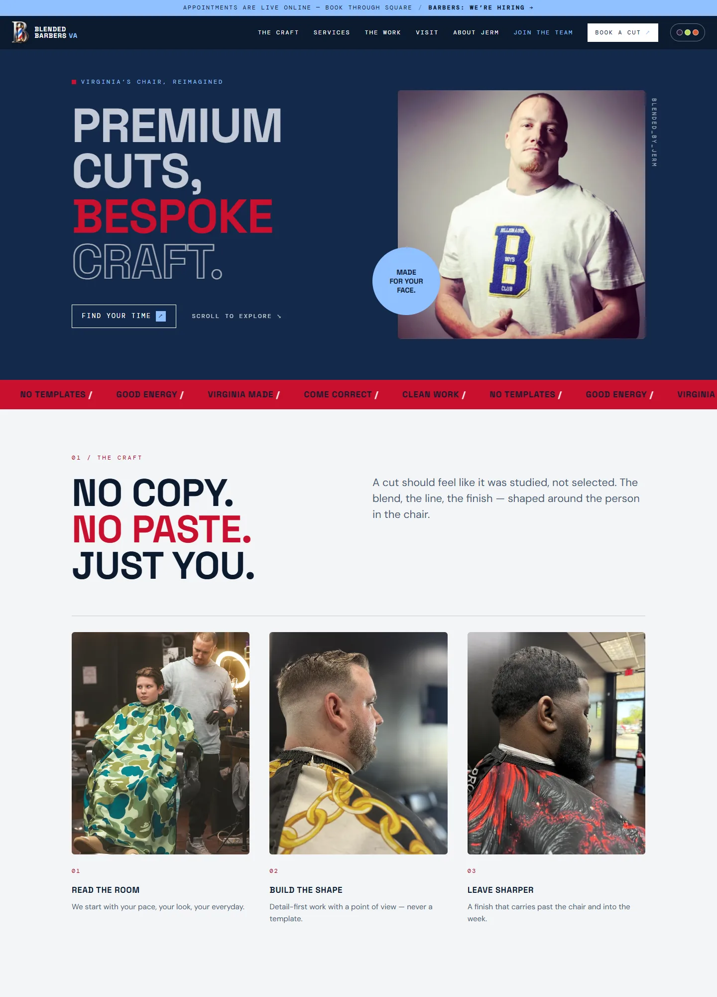 Blended Barbers VA — full-page screenshot